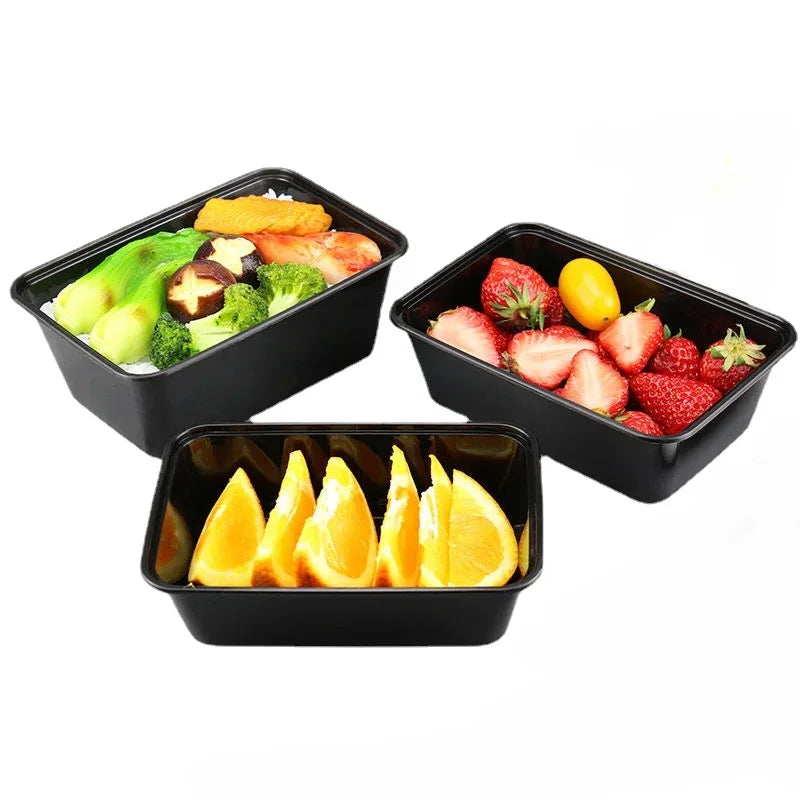 1/10PCS Plastic Disposable Food Containers Black Take out Containers With Kitchen Fridge Storage Boxes Lid for Salads Sandwiches