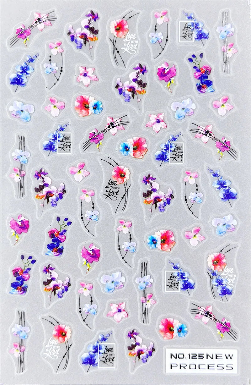 3d Nail Art Ultrathin Decals Blue Pink Blossom Florals Flowers Leaves Nail Stickers Decoration For Nail Tips Beauty
