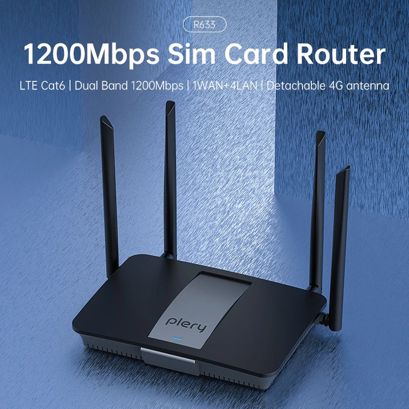 Plery 1200Mbps 4G LTE Cat6 Router 2.4+5.8GHz WiFi5 Wireless 5*Gigabit Ports VPN Support Nano SIM/eSIM Card 4G Routers EU Plug