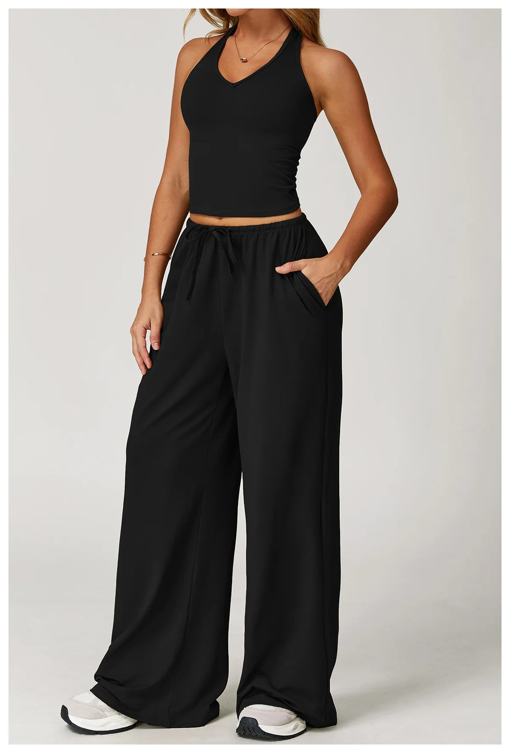 Women's High Waist Drawstring Yoga Pants Hanging Wide Leg Loose Casual Pants Women's Sports Pants Fitness Running Elastic Pants