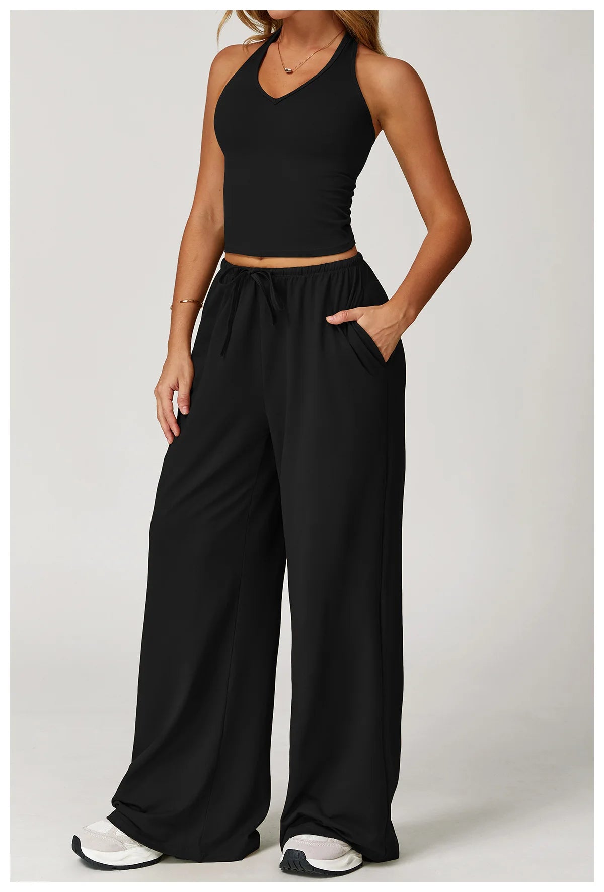 Women's High Waist Drawstring Yoga Pants Hanging Wide Leg Loose Casual Pants Women's Sports Pants Fitness Running Elastic Pants