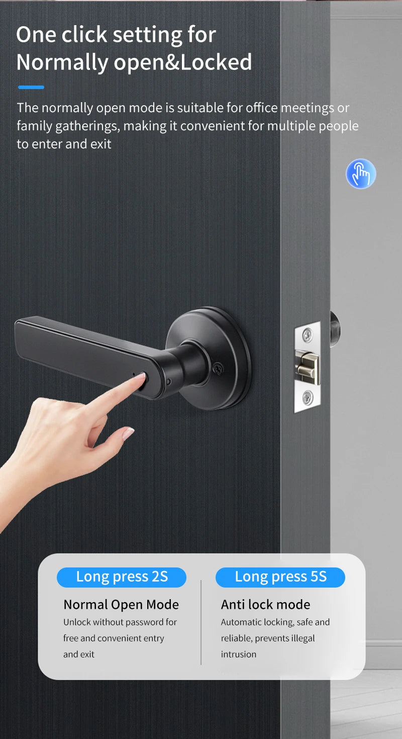 M5 Tuya BLE Fingerprint Door Lock Smart Digital Electronic Lock with Password/Key/IC Card(Optional)/ Smartlife/ Tuya APP Unlock
