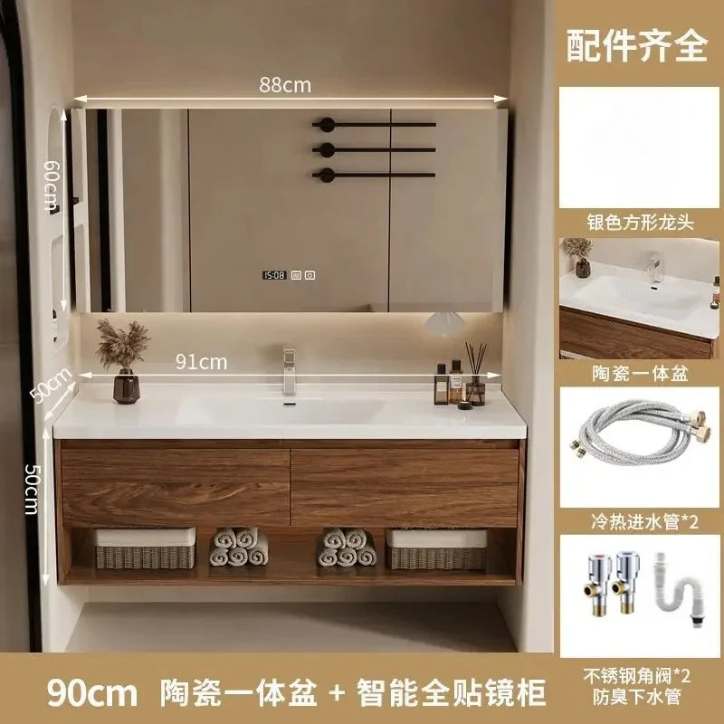 Wall Mounted Bathroom Vanity with Sink Combo Modern Wood Bathroom Vanity Set with Top Basin Storage Cabinet Wood Home Furniture