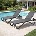 Outdoor Chaise Lounge for Poolside, Sunbathing Backyard: All Aluminum Frame + Textilene Fabric, Fully Flat Adjustable Reclining