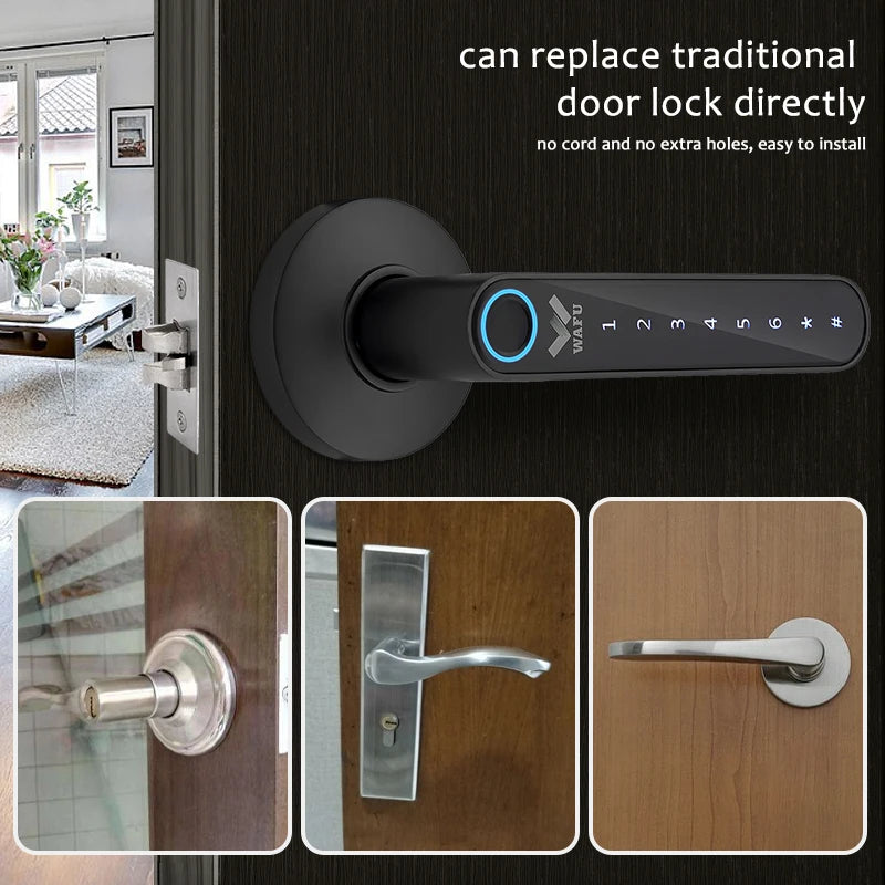 Multiple Unlocked ways with Phantom Password Fingerprint Free Tuya Smart Management APP HandleDoor Lock for Home Office Hotel