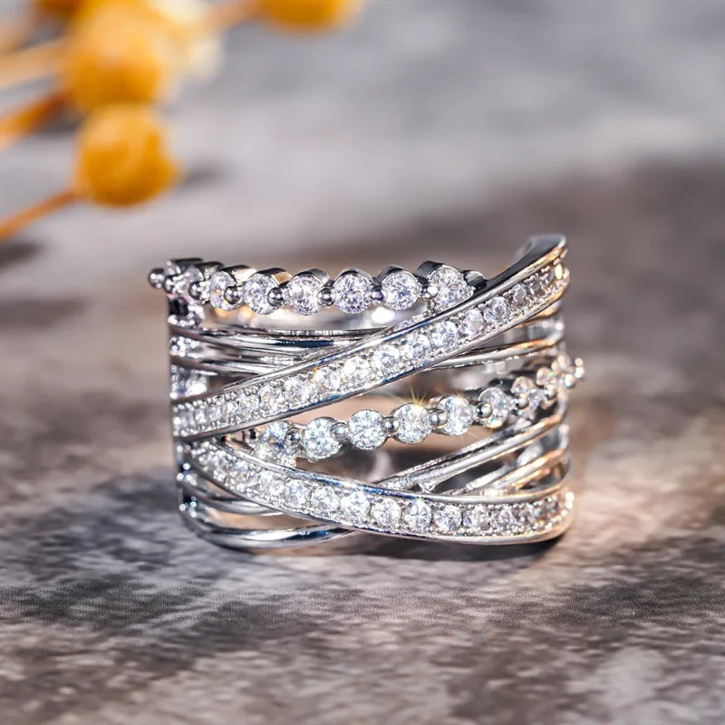 CAOSHI Silver Color Cross Design Rings for Women Brilliant Cubic Zirconia Party Jewelry Elegant Accessories Daily Wearable Ring