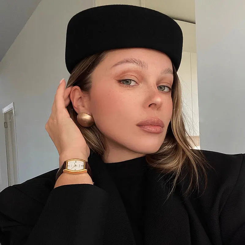 Women Berets Hat Fashion Fall Winter Vintage Concave Top Pillbox Cap 100% Wool Fedoras Hats Wedding Designer Western Church Hat