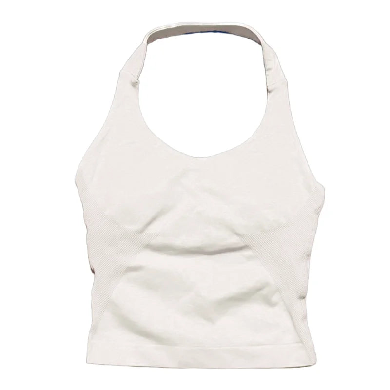 HISTELLO Sports Halter Top Seamless Women Sexy Yoga Clothing Backless Gym Tank Tops Push Up Workout Vest Running Fitness Bra Top