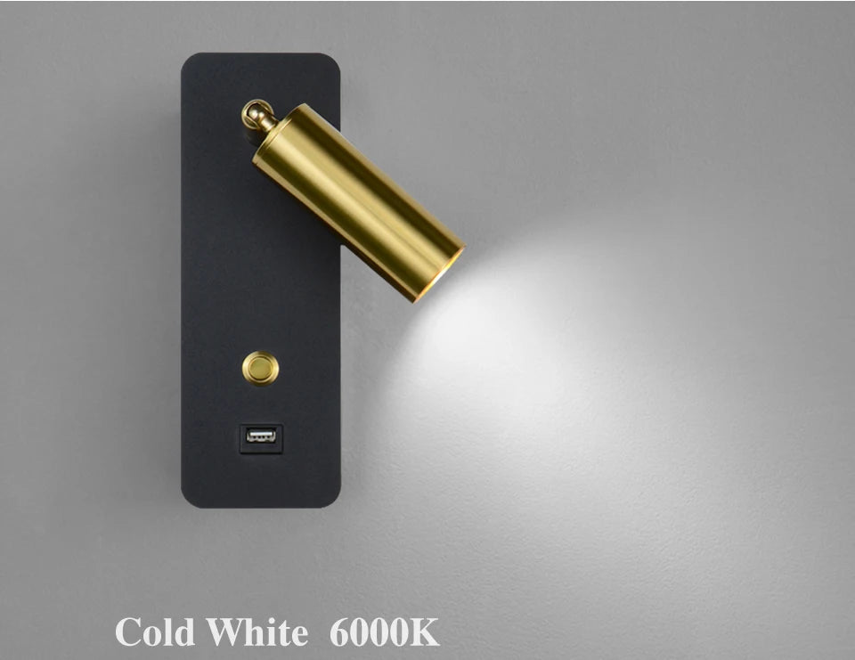 Indoor LED Wall Lamp 7W with USB Charge Wall Lamp Bedroom Living Room Nordic Modern Wall Light Aisle with Switch Wall Sconce