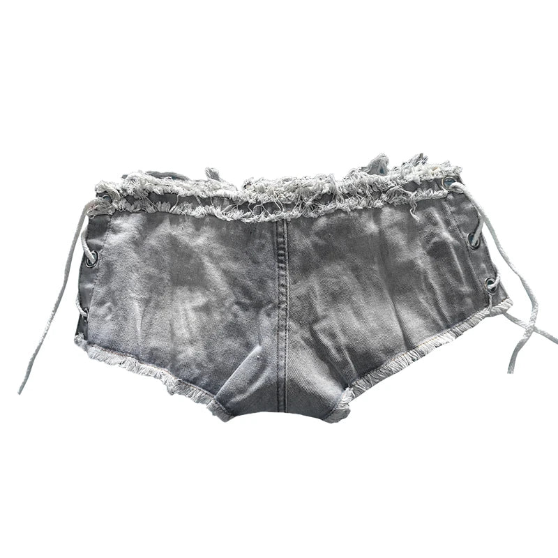 2024 Ultra Low Waisted Tassel Sexy Denim Short Jeans Women Nightclub Ripped Rough Edge Denim Shorts Slim Fit Slimming Hot Pants