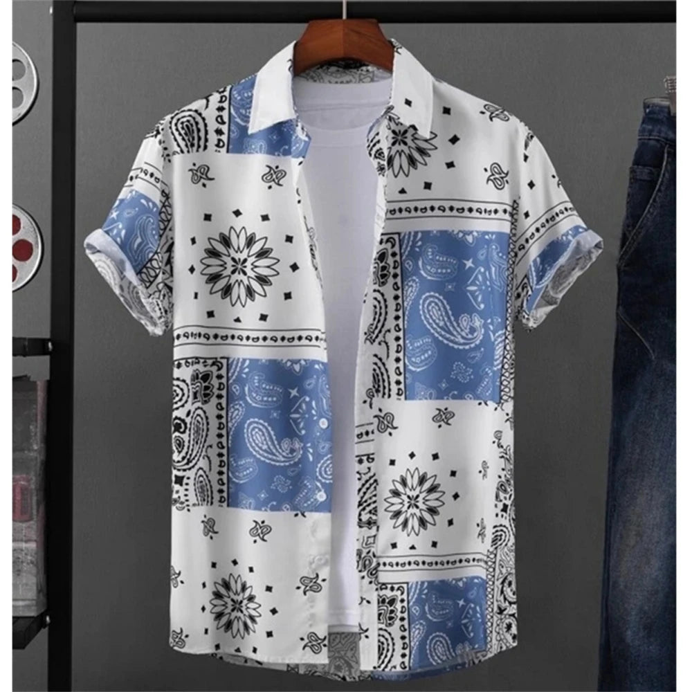 3D Printed Ethnic Men's Hawaiian Shirts Vintage Button Short Sleeve Lapel Retro Streetwear Hawaiian Blouse shirts for men Summer