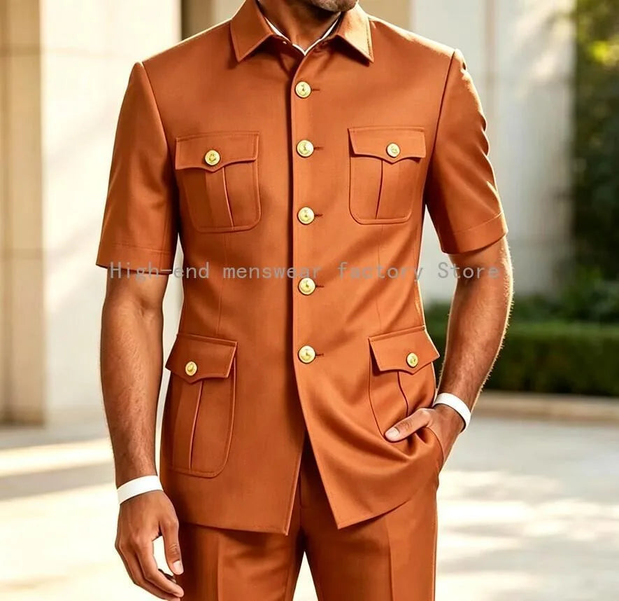 New Designal Brown Suits for Men Slim Fit Elegant Wedding Party Tuxedo Formal Business Casual Male Suit 2 Piece Set Jacket Pants
