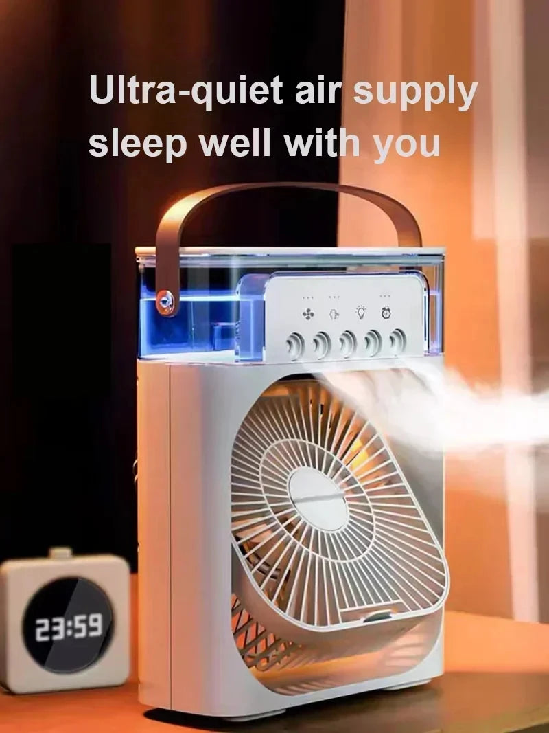 Portable 3 In 1 Mini Air Conditioner Fan Humidifier LED Night Light Adjustable Wind Speed Desktop Cooler For Bedroom Office Stud