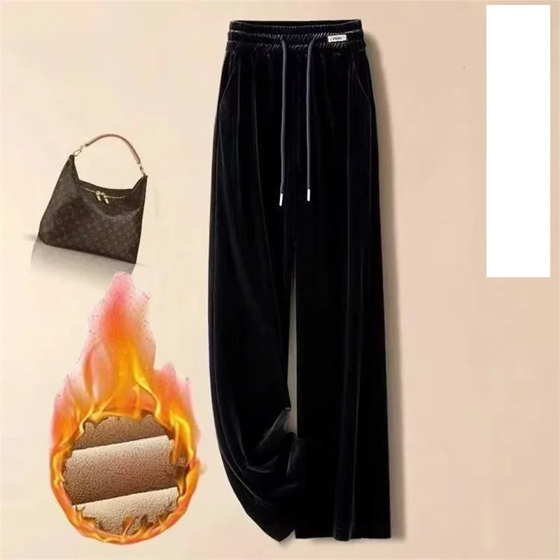 Velvet 2025 High Waist Gold Velvet Casual Pants Winter New Women's Pants Straight Pants Velvet Women's Pants