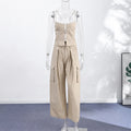 Women 2 Piece Pant Sets Women Khaki Spaghetti Strap Corset Cami Top Pocket Wide Leg Cargo Pants 2026 Matching Vacation Outfits