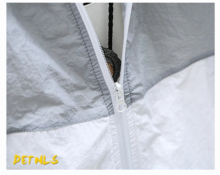 Summer Men's Sun Protection Shirt Thin Quick Drying Hood Windproof Jacket Breathable Letter Print Casual and Versatile Cardigan