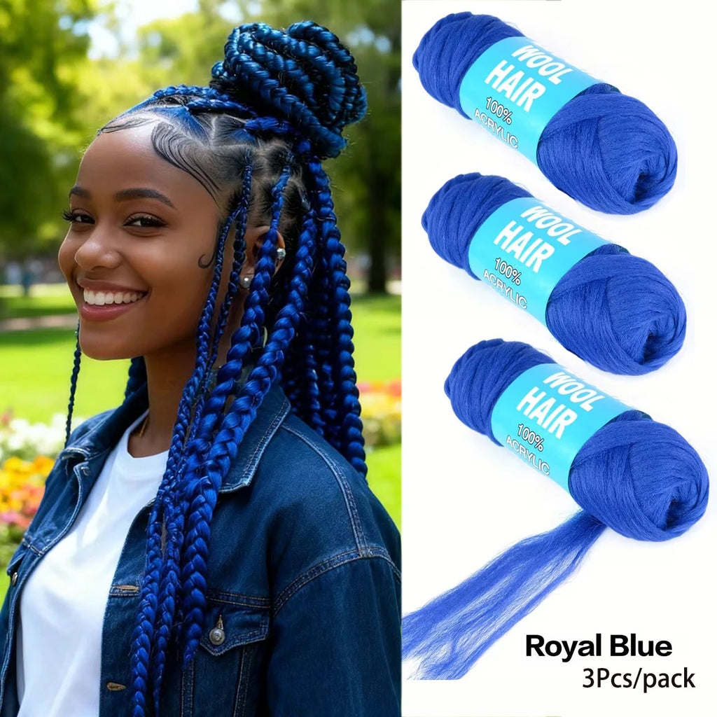 3 Pcs Brazilian Wool Acrylic Yarn for Braiding Synthetic Hair Extensions Crochet Box Senegalese Twist Jumbo Faux Locs for Women
