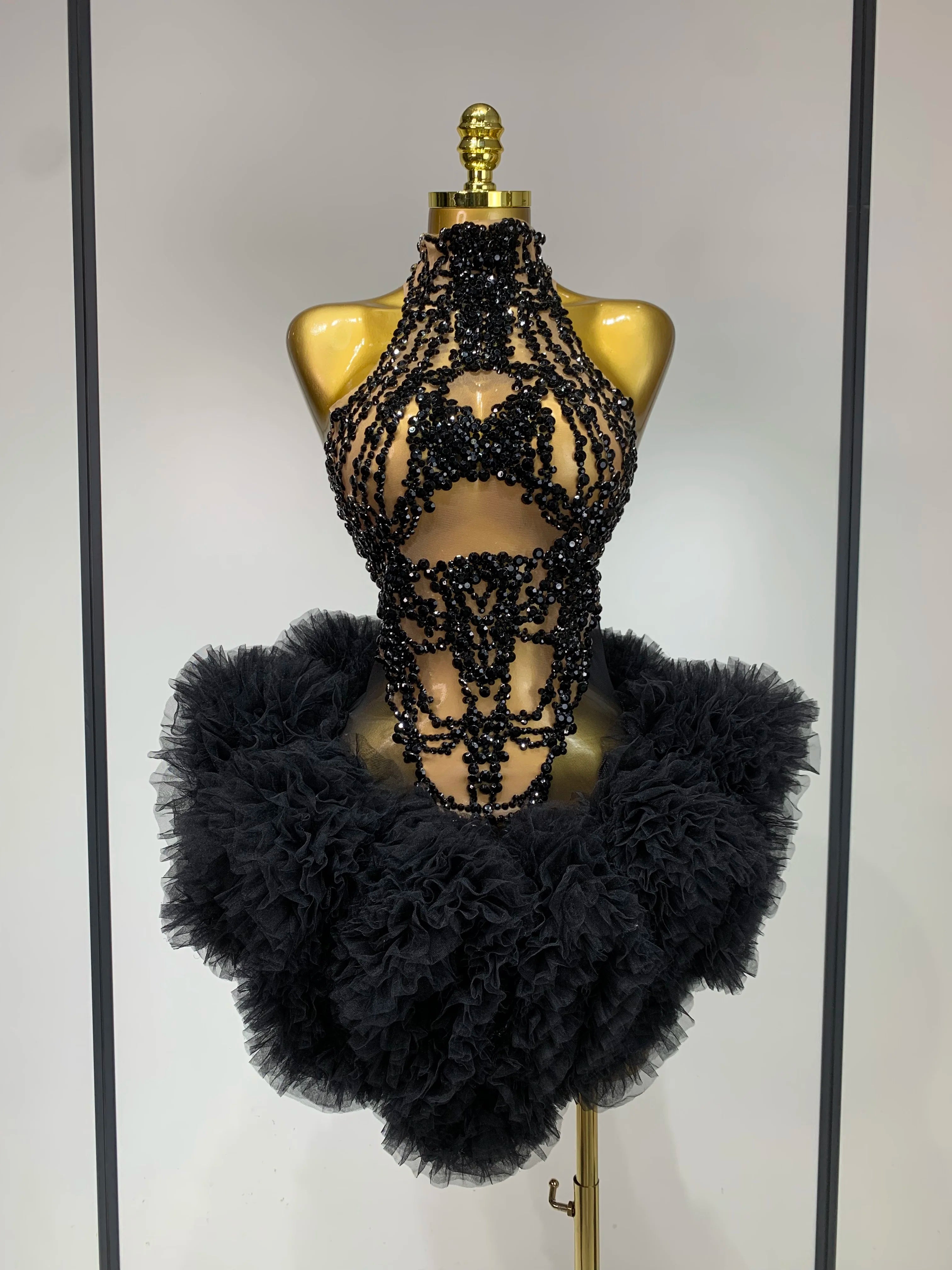 Luxury Women Sexy Sparkly Rhinestone Sleeveless Mesh See Through Bodycon Mini Birthday Dress Evening Party Performance Costume
