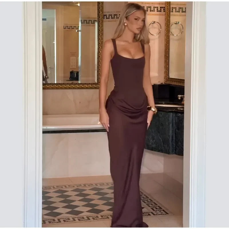 Women Sexy Square-neck Halter Mini Dress 2025 Pleated Sleeveless Backless High Waist Bodycon Dresses New Summer Lady Party Gowns