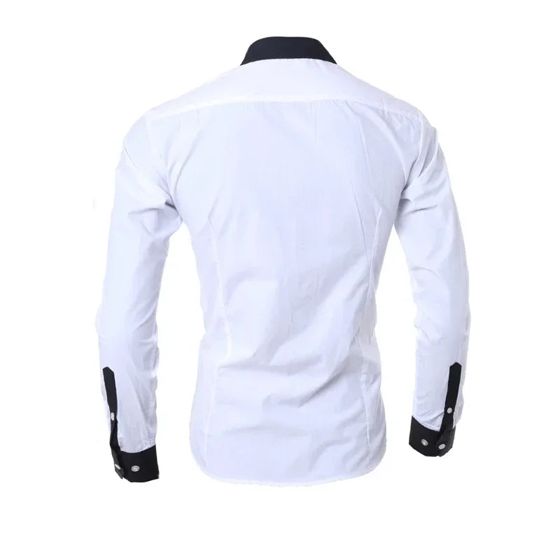 Mens Stripes Shirts Long Sleeved Slim White Social Shirts Casual Male Clothes Business Camisa Masculina Chemise Christmas Shirt