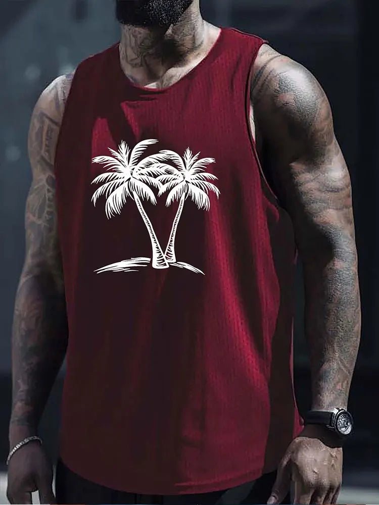2024 Summer Outdoor Beach Men's Top Hawaiian Style Men's Tank Top Vintage Car Print Tank Top Everyday Casual Sleeveless T-shirt
