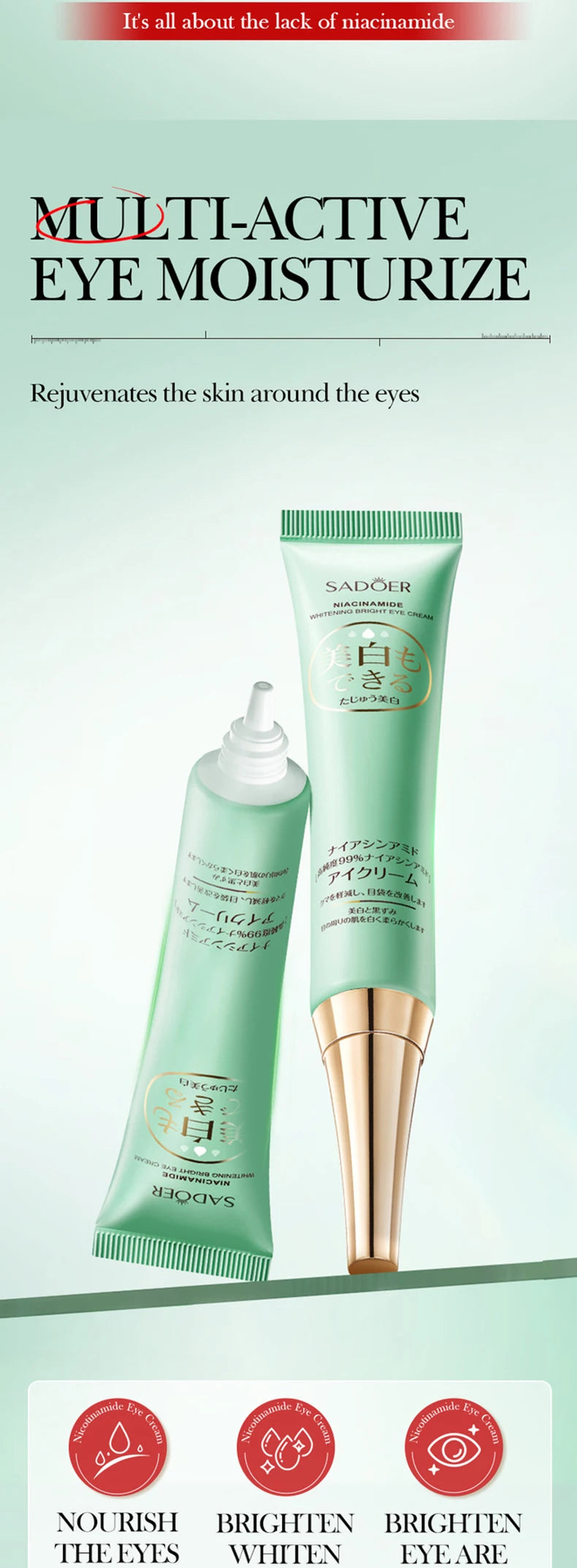 SADOER Nicotinamide Eye Cream Anti Dark Circles Remove Eyes Bags Moisturizing Eye Creams Beauty Eyes Korean Skin Care Cosmetics