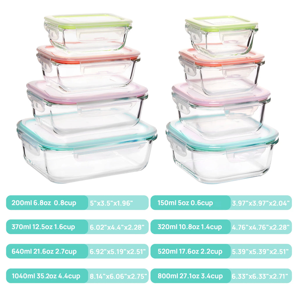 Glass Lunch Box Food Storage Containers, Meal Prep , Airtight Bento Boxes, for Microwave, Oven, Freezer and Dishwasher, BPA Free