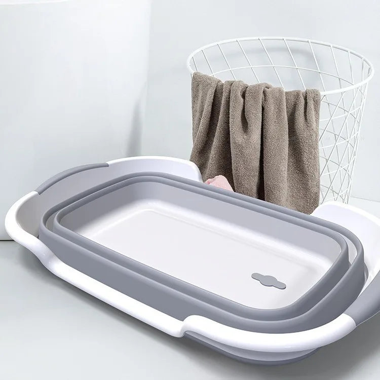 New silicone PP folding bathtub, multi-functional foldable pet/baby bathtub, with drain holes, laundry storage basket