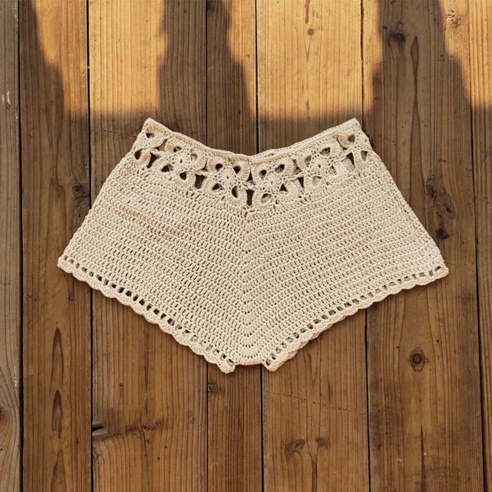 Women Relaxed Crochet Swim Shorts Bottoms Bikini Beach Swimwear Swimming Pants Acrylic Outdoor Swimming Pants Lounge Shorts