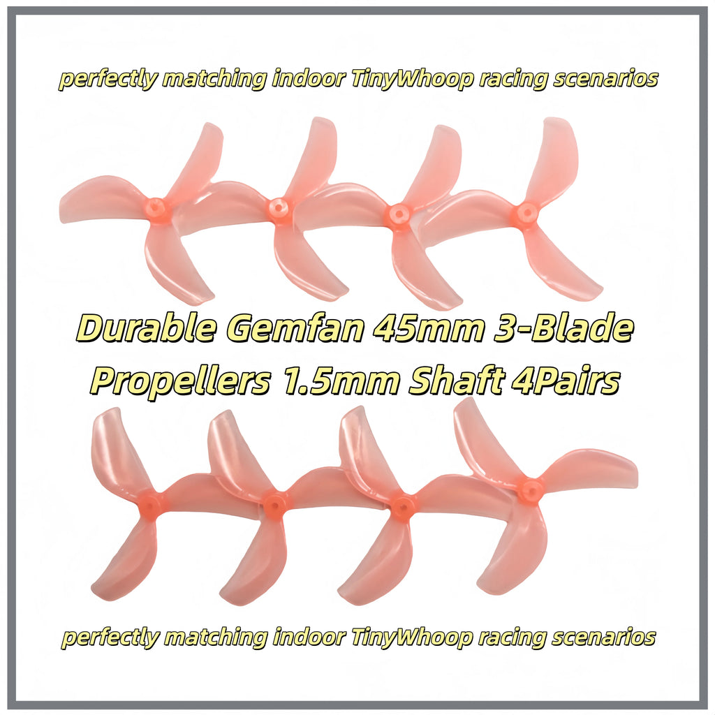 Gemfan 45mm 2/3-Blade Propellers 1.5mm Shaft High Thrust PC Props 4Pairs for 1S Micro Whoop Toothpick Drone Meteor75 Pro
