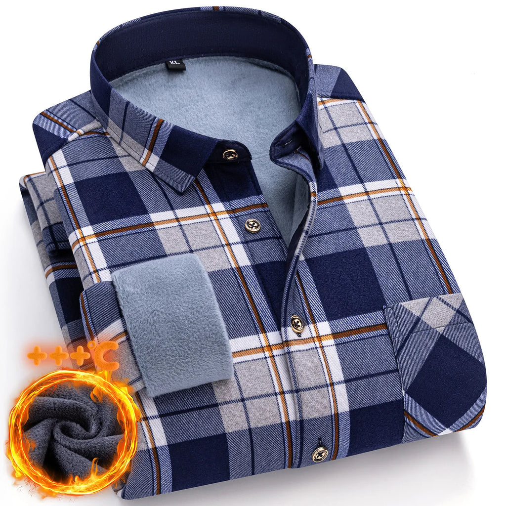 Plus Size 8XL 7XL 6XL Men's Thickene Shirt Long Sleeve Fleece Warm Winter Autumn Casual Soft Print Daily Thermal Male Clothing