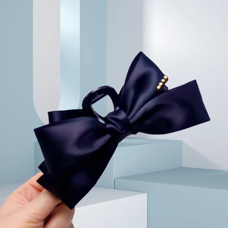 FENGCHE Bow Hairclaw Elegant Temperament Satin Grab Hair Accessories Shark Clip on The Back of The Head Hair Claw Clip