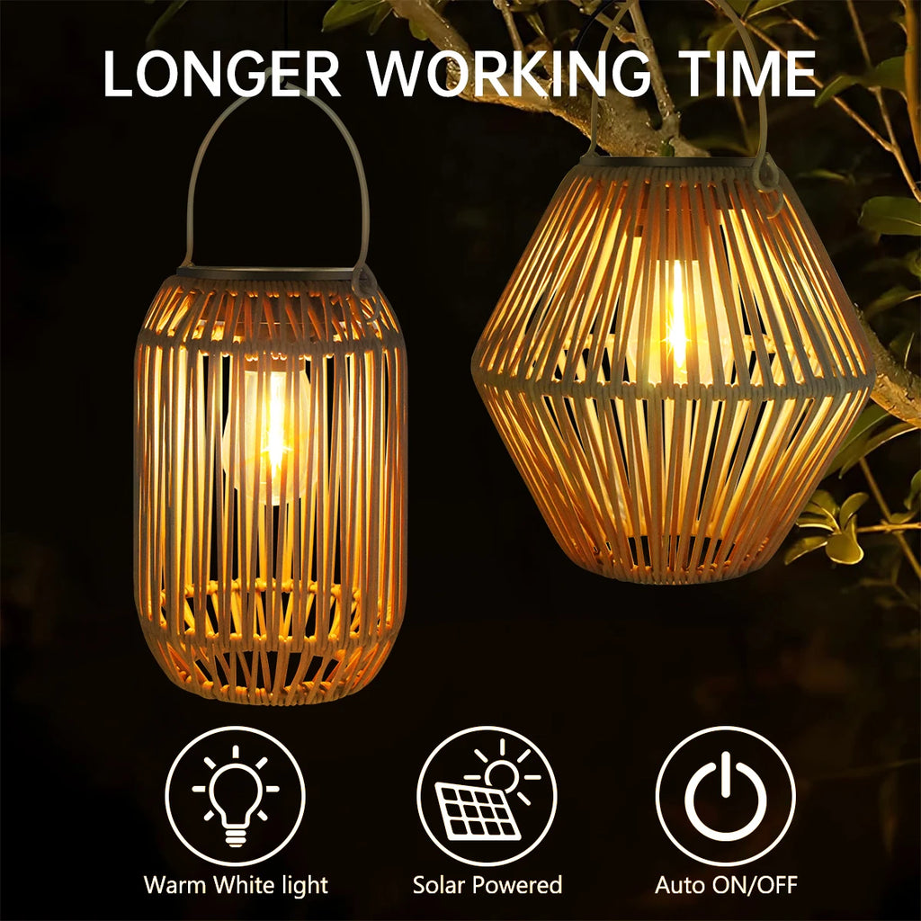 Solar Lanterns Solar Lights Outdoor Waterproof Boho Light for Outside Hanging Rattan Lantern Decoration for Garden Yard Patio
