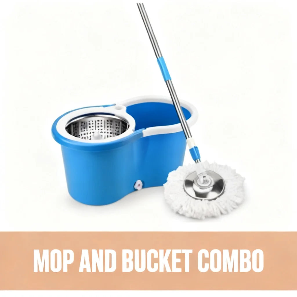 Rotating Spin Mop Bucket Set Blue Plastic Self-Wringing Rotating Spin Mop Bucket Set for Home Floor Cleaning Must Have 2026