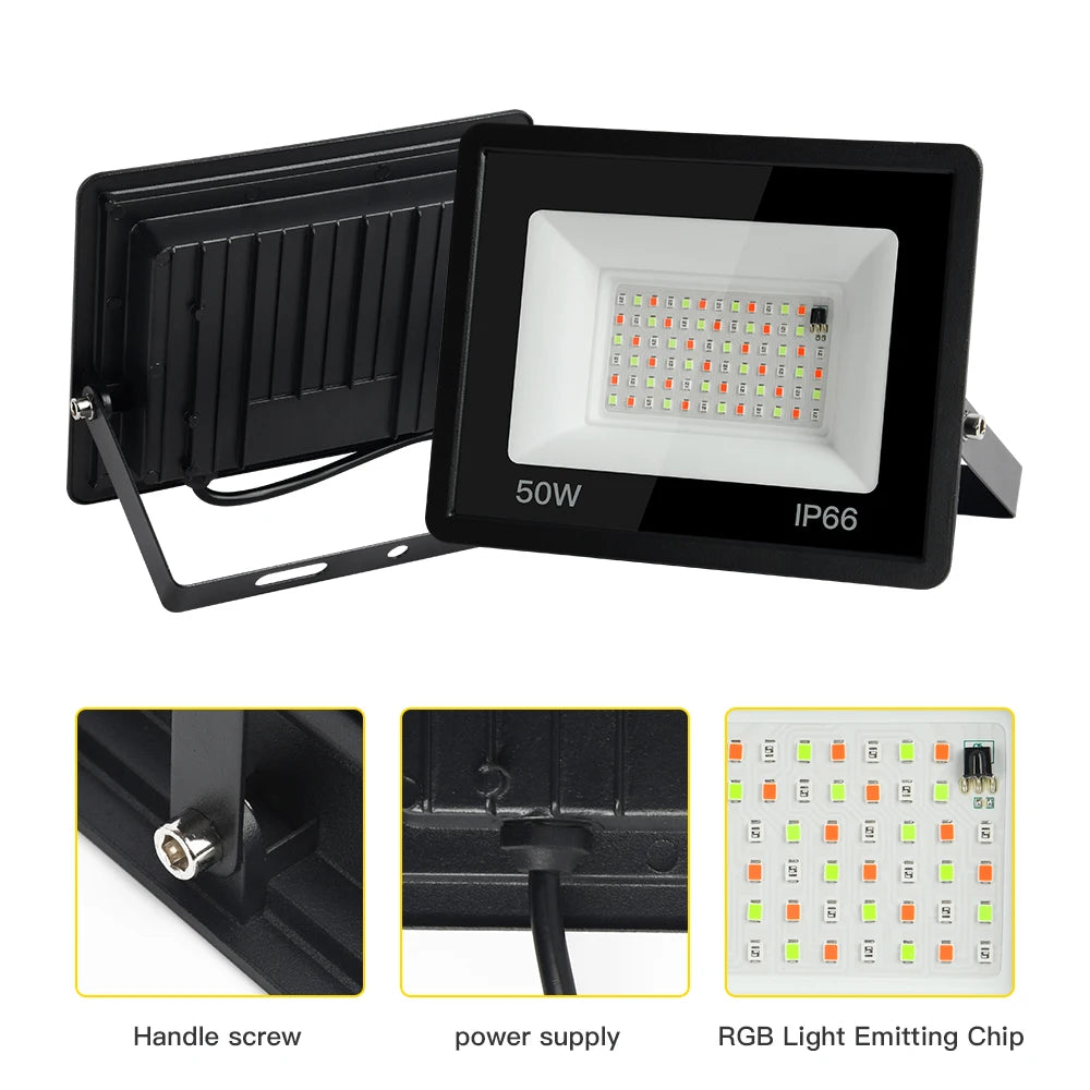 RGB LED Floodlight Reflector Outdoor Lighting 220V 30W 50W 100W IP66 Waterproof Outdoor RGB Spotlight Lamps Landscape Lighting