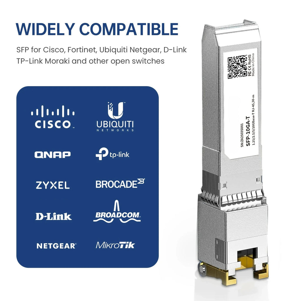 1.25G/2.5G/10G GBASE-T SFP+ Copper Module to RJ45, CAT6a-Auto-Negotiation Ethernet Module SFP+ Copper Cable Adapter-1PCS