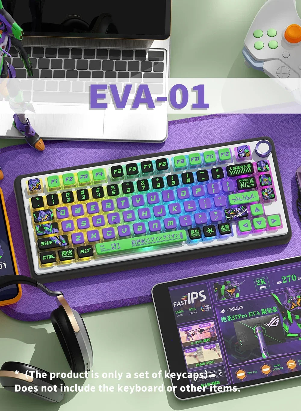 KYOMOT New EVA 01 00 02 08 Themed Anime Keycaps PBT Pudding MAS Profile Key Caps for MX Switch DIY Games Mechanical Keyboard Cap