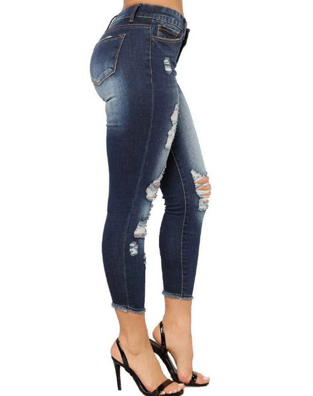 Womens Capri Jeans Cropped Skinny Ripped Jeans Pants Stretch Distressed Destroyed Denim Pants Ankle