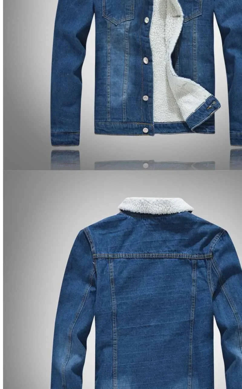 Autumn/Winter New Fashion Solid Color Lamb Wool Denim Jacket Men's Casual Thick Warm High Quality Plus-Size Jacket M-3XL