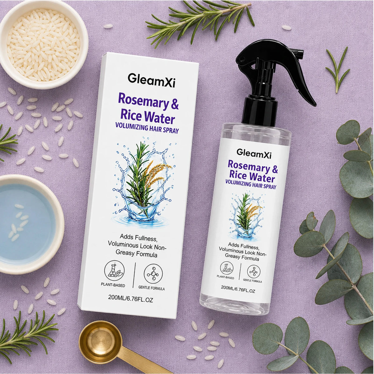 Rosemary & Rice Water Hair Spray 100%natural extracts lightweight & non-greasy Leaves hair softer smoother and healthier-looking