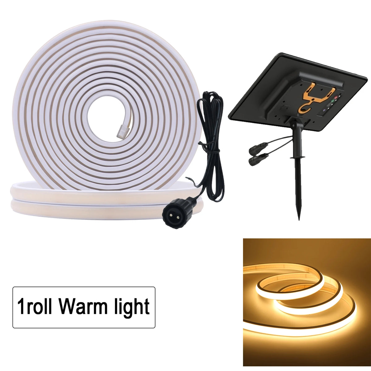 24V COB LED Solar Strip Outdoor Waterproof Neon Light 320LEDs/m Flexible Rope Light Warm Natural White Courtyard Home Lighting