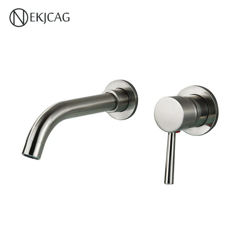 Wall Mounted Wash Basin Faucet Matte Black Bathroom Bathtub Mixer Cold And Hot Single Handle Chrome Tap Integrated