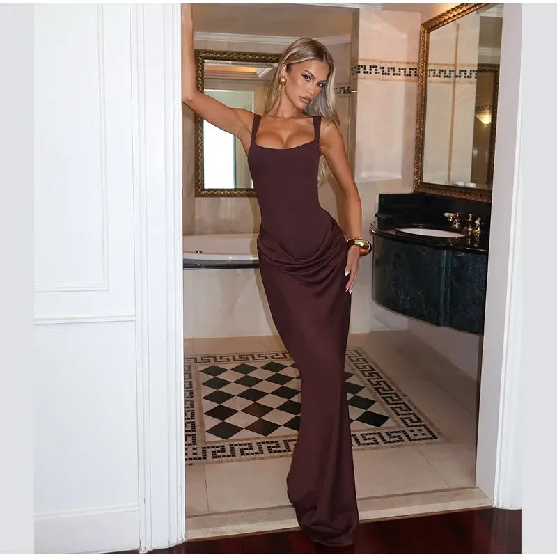 Women Sexy Square-neck Halter Mini Dress 2025 Pleated Sleeveless Backless High Waist Bodycon Dresses New Summer Lady Party Gowns