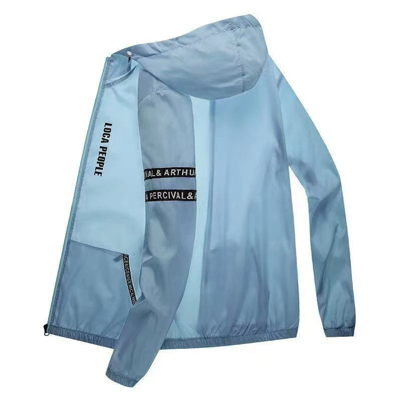 Summer Sun Protection Clothing Men's Casual Waterproof Quick-drying Bicycle Hooded Jacket Plus Size Hiking Thin Skin Windbreaker