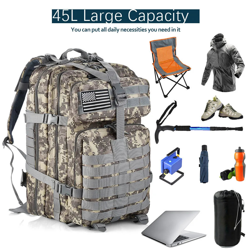 50 Liters Outdoor Tactical Dual Shoulder Large 3P Backpack Backcountry Cycling Sports Backpack Travel Attack Camouflage Multi-Fu