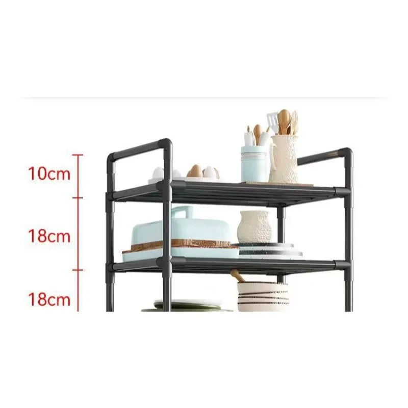 Kitchen Storage Rack Multilayer No Drill Rolling Shelf for Pots Microwave Oven Vegetables Organizer