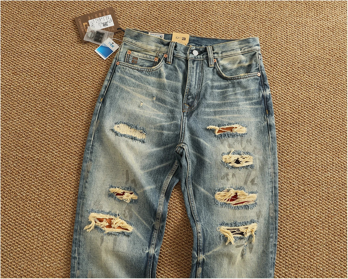 2025 Autumn New American Retro Heavyweight Ripped Denim Men's Fashion 100% Cotton Washed Old Straight Tapered Casual Jeans