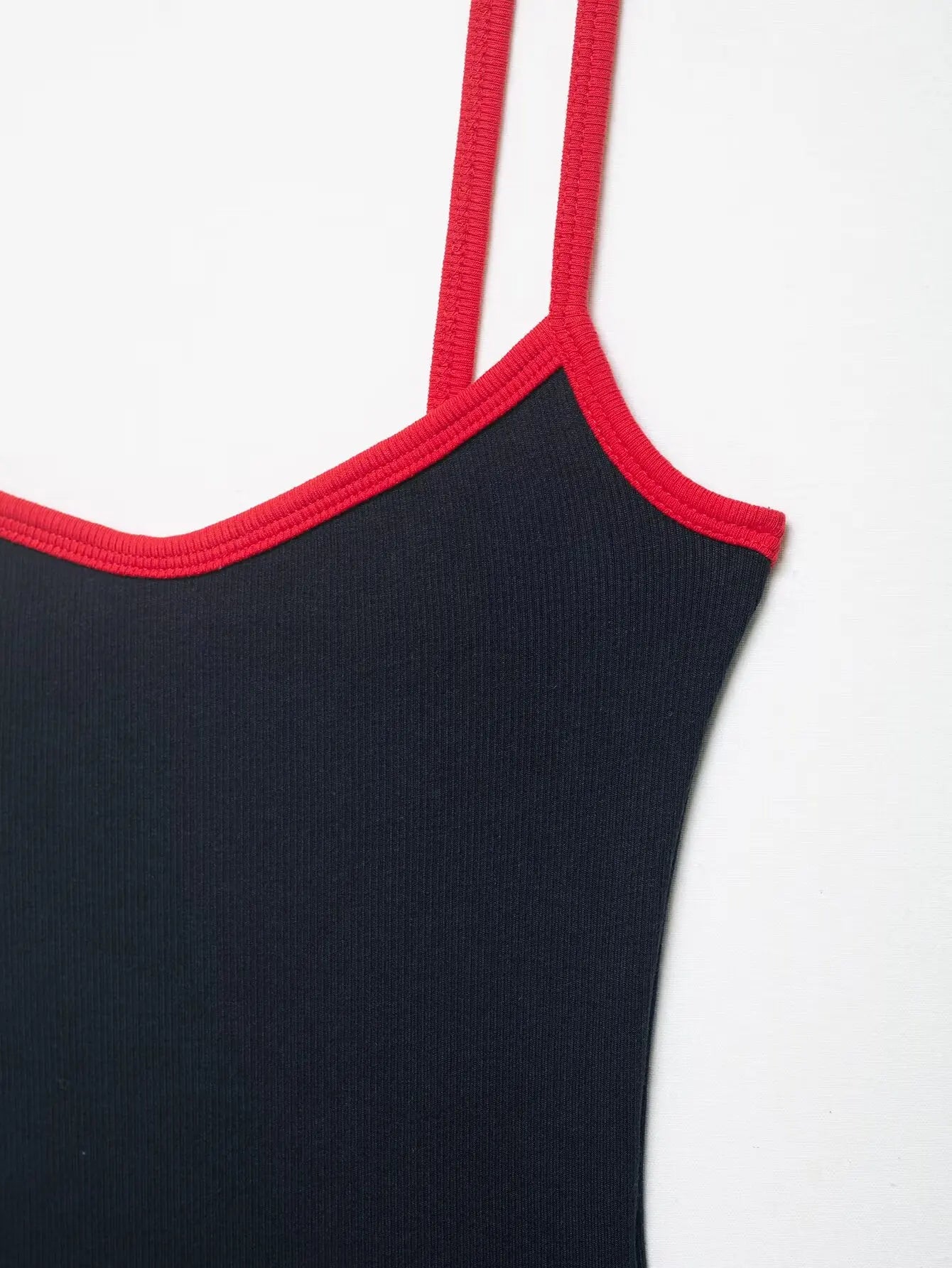 Women's Jumpsuit 2026 Summer New Cute Hot Girl Style Fashion Round Neck Color-Blocked Piping Straps Cotton Blend Fabric