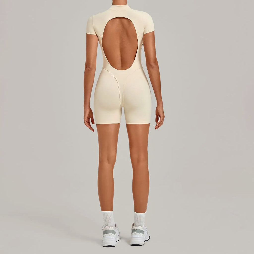 Women's Seamless Yoga Jumpsuits Sports Fitness Hip-lifting Short-sleeved Backless Training Workout Gym Shorts One-piece