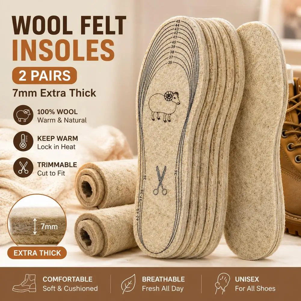 7mm Extra Thick Wool Felt Insoles Winter Warm Thermal Shoe Pads Cut to Fit Breathable Deodorant Cushion Unisex 2/4/10/20 Pairs